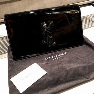 SAINT LAURENT Patent Monogram Belle De Jour Clutch